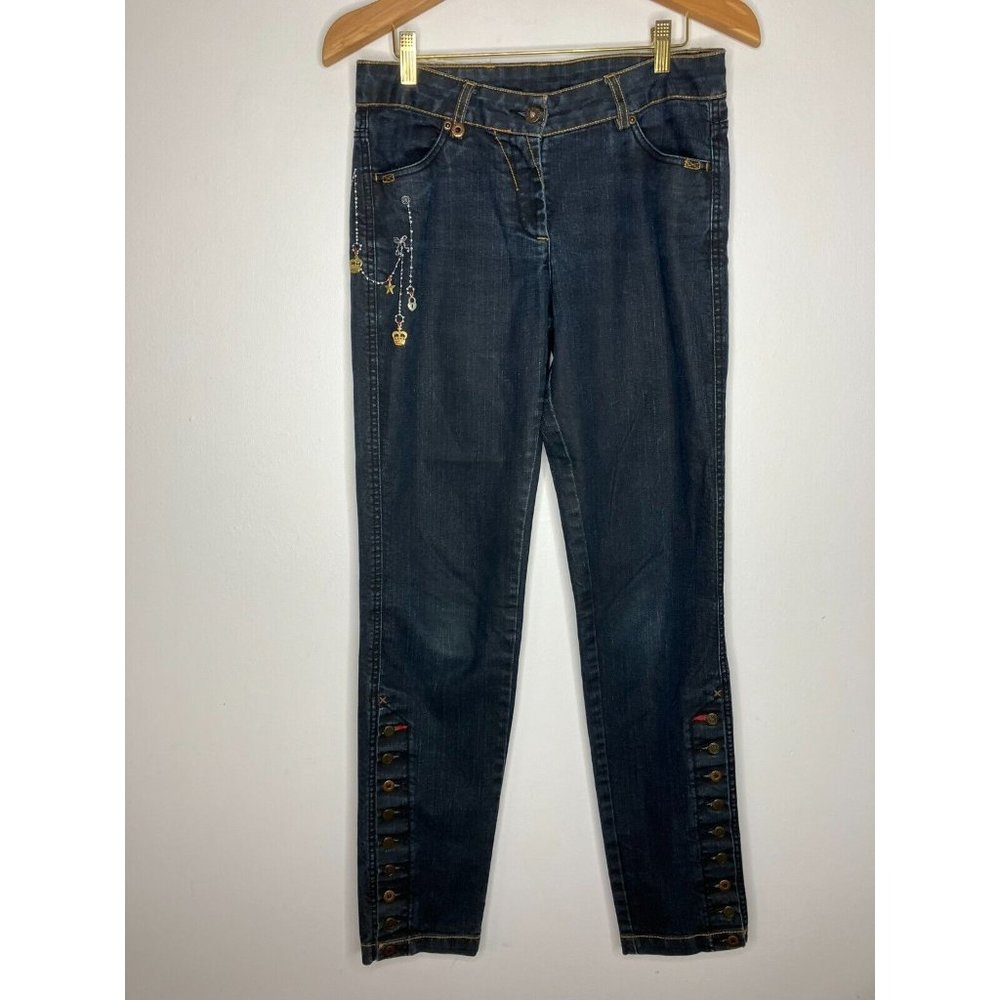Vintage Y2K Oilily Women's Jeans Size 38 Blue w/ Charms Measures 30x32